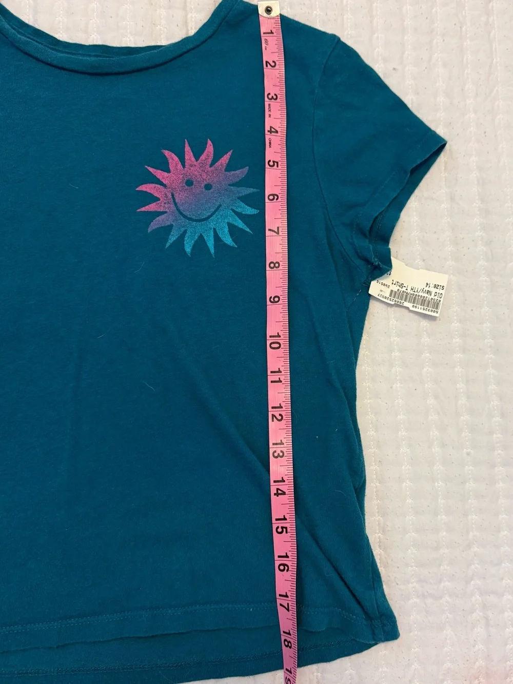 Old Navy Kids Teal Short-Sleeve Tee with Pink-to-Blue Sun Graphic